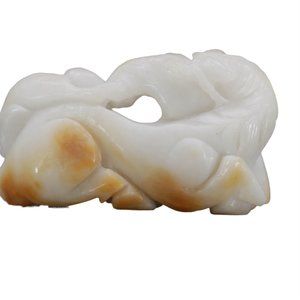 Chinese White Hetian Jade Statue w Monkey on Horse